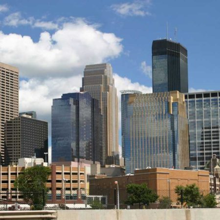 Panorama of downtown Minneapolis viewed from the northwest